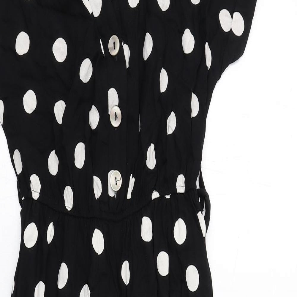 New Look Womens Black Polka Dot Viscose Jumpsuit One-Piece Size 8 Button