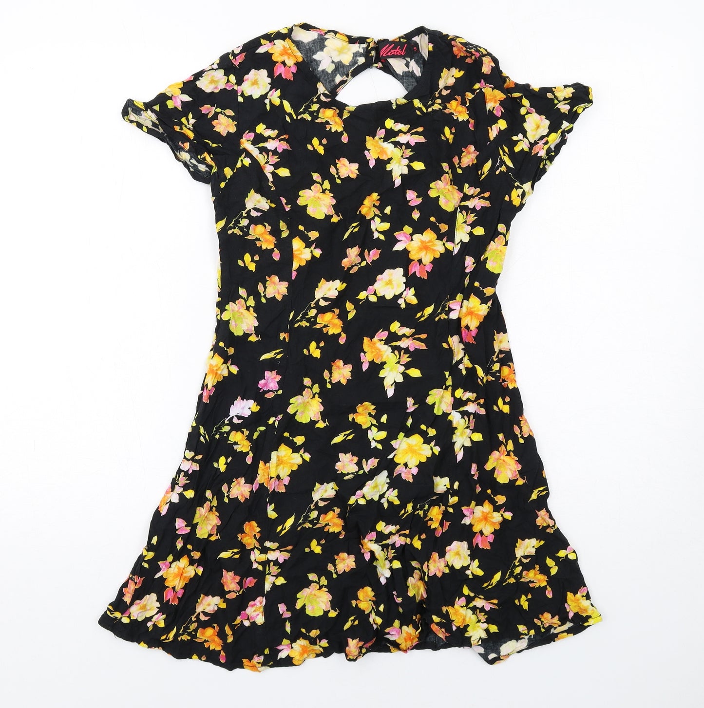 Motel Womens Black Floral Viscose A-Line Size S Round Neck Zip