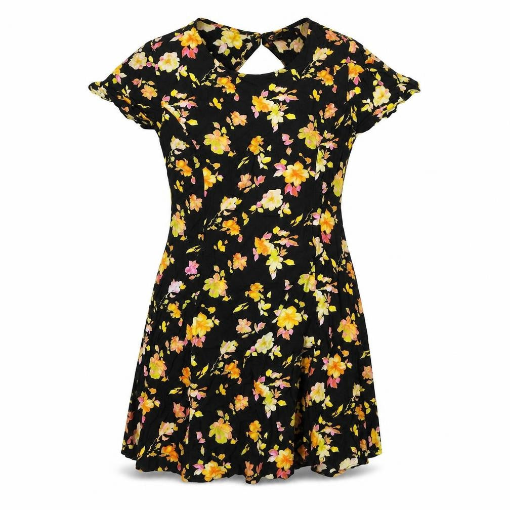 Motel Womens Black Floral Viscose A-Line Size S Round Neck Zip