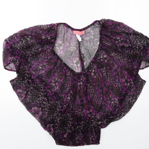 Wish Womens Purple Geometric Polyester Basic Blouse Size S Round Neck