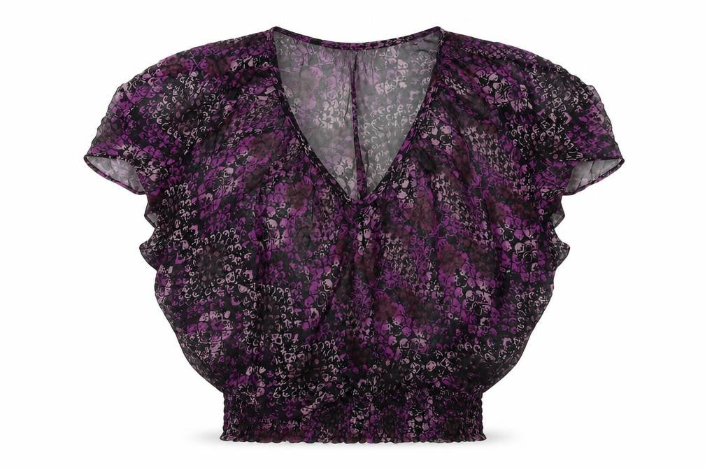 Front view of Wish women’s purple geometric polyester basic blouse, size S, round neck