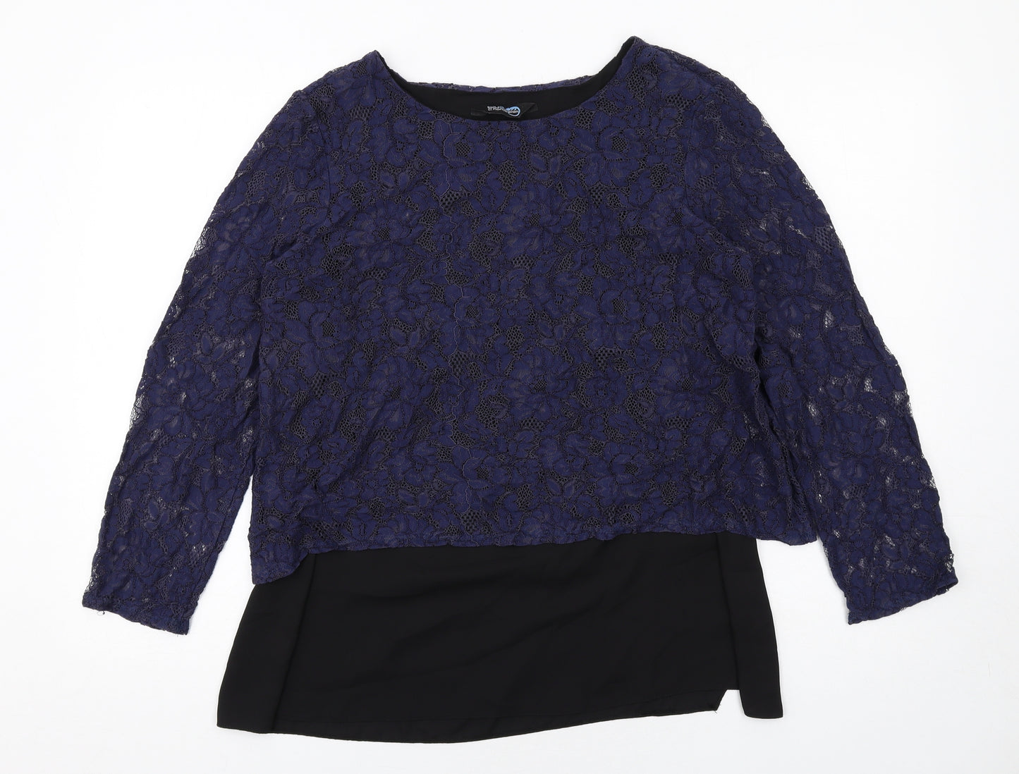 Blue Chameleon Womens Blue Nylon Basic Blouse Size 16 Round Neck