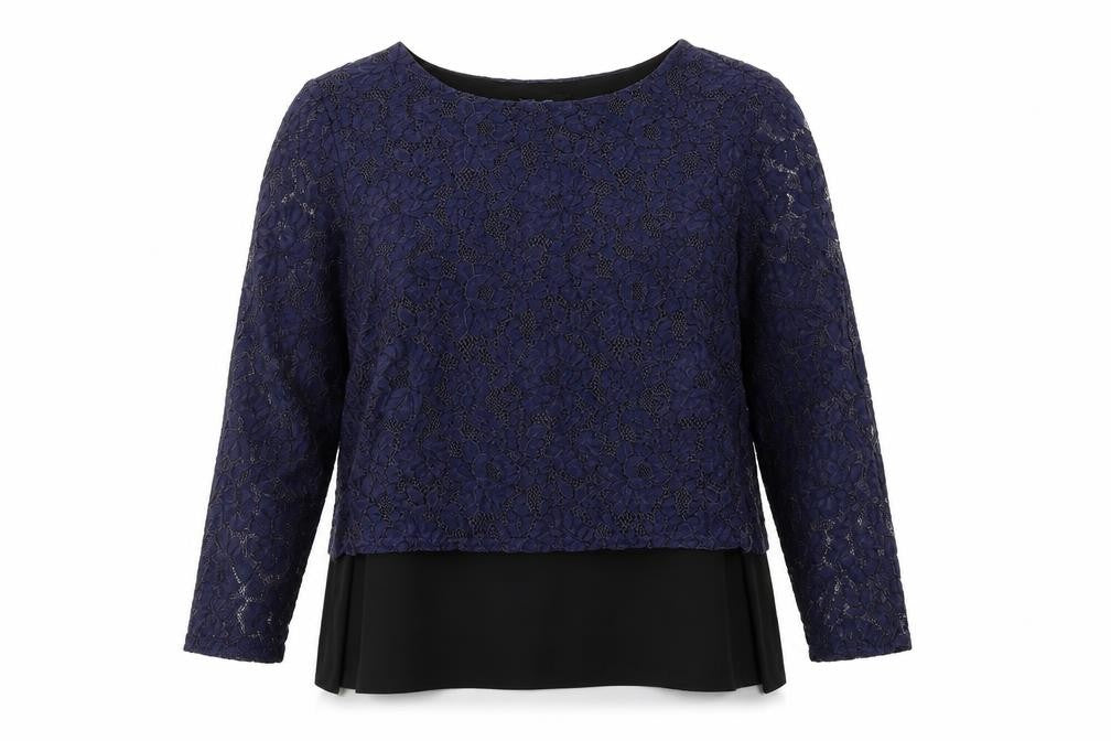 Front view of Blue Chameleon women’s blue nylon basic blouse, size UK 16, round neck