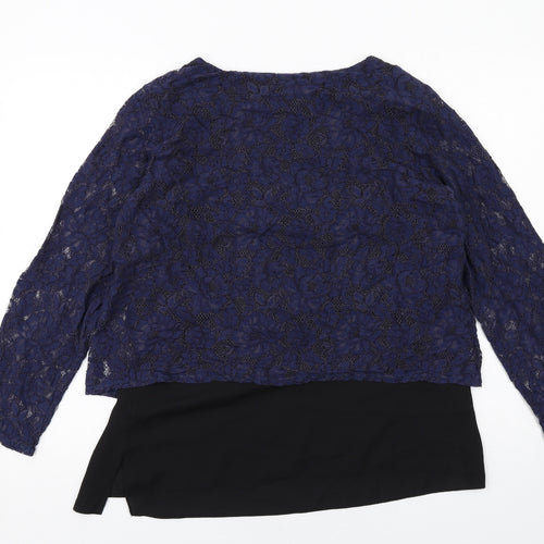Blue Chameleon Womens Blue Nylon Basic Blouse Size 16 Round Neck