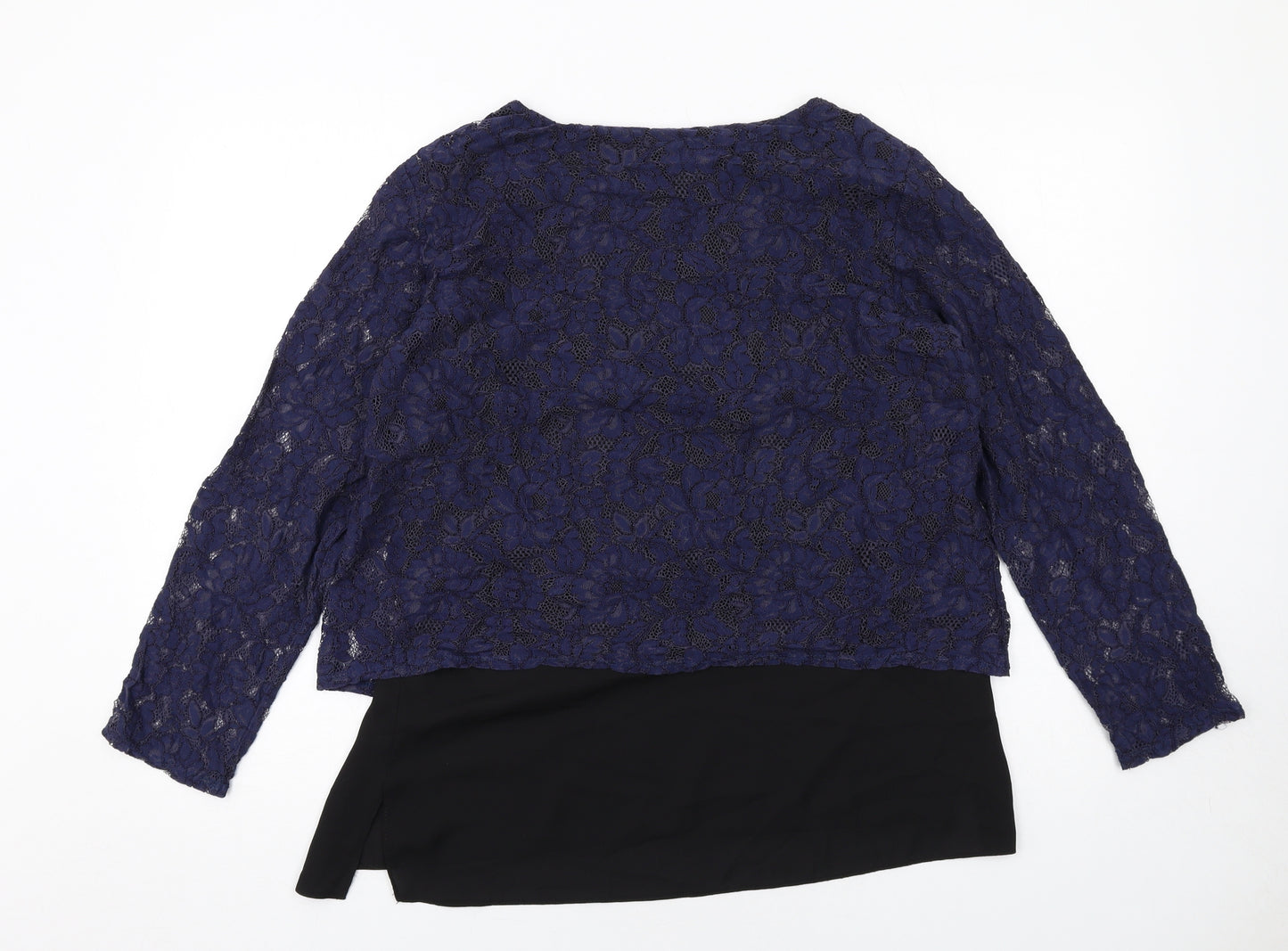 Blue Chameleon Womens Blue Nylon Basic Blouse Size 16 Round Neck
