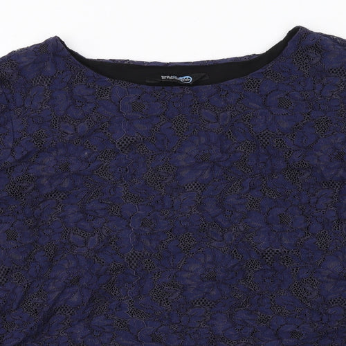 Blue Chameleon Womens Blue Nylon Basic Blouse Size 16 Round Neck