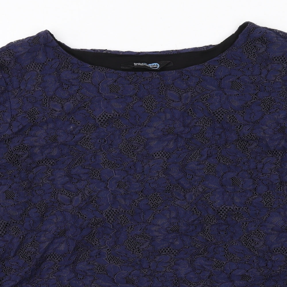 Blue Chameleon Womens Blue Nylon Basic Blouse Size 16 Round Neck