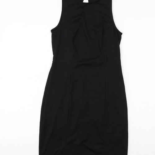 H&M Womens Black Polyester Sheath Size S Boat Neck Button