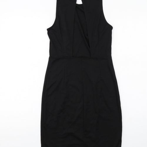 H&M Womens Black Polyester Sheath Size S Boat Neck Button