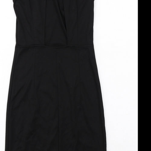 H&M Womens Black Polyester Sheath Size S Boat Neck Button