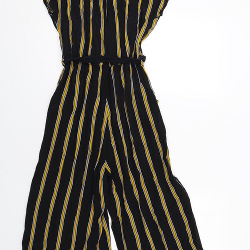 New Look Womens Black Striped Polyester Jumpsuit One-Piece Size 10 Button