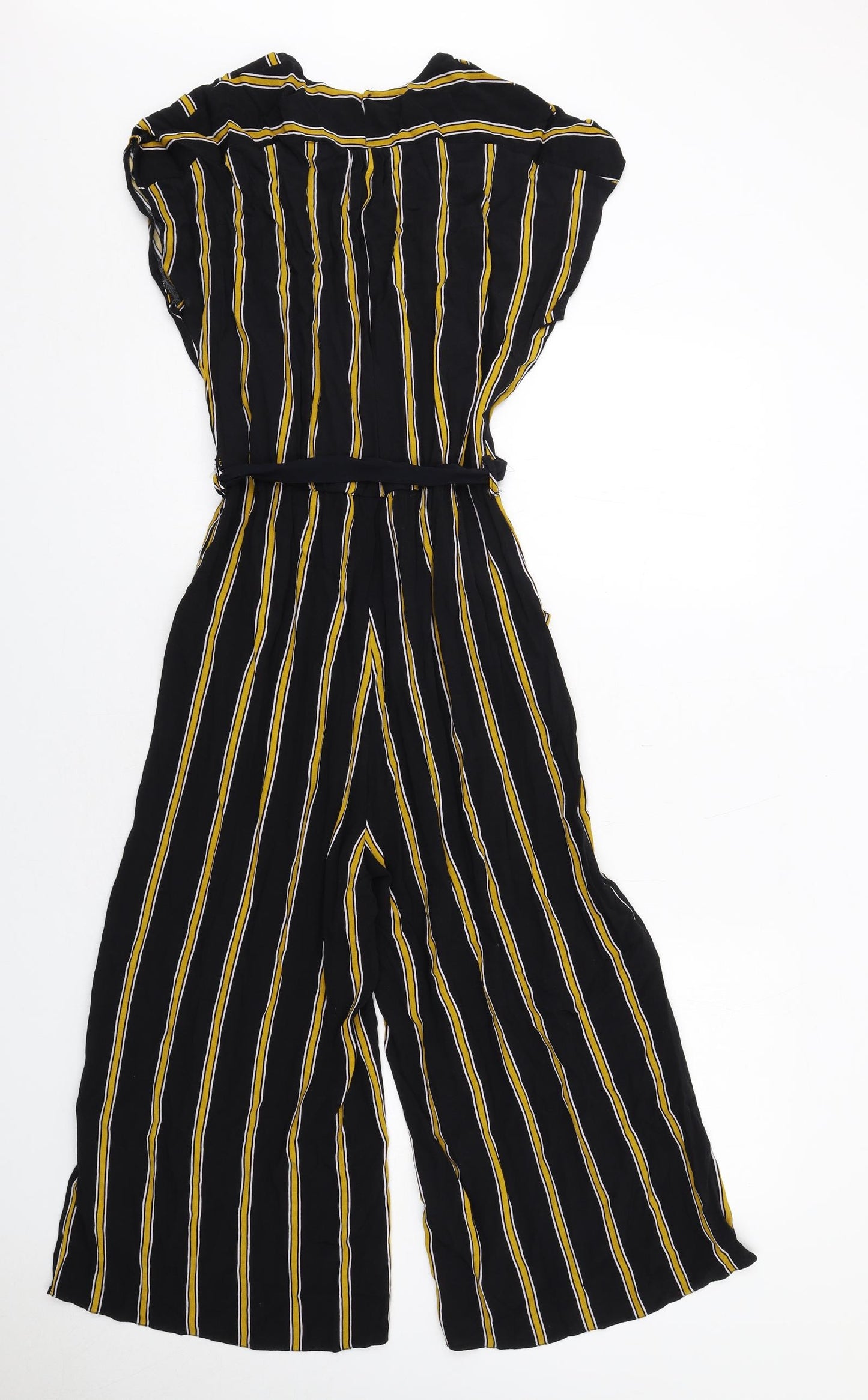 New Look Womens Black Striped Polyester Jumpsuit One-Piece Size 10 Button