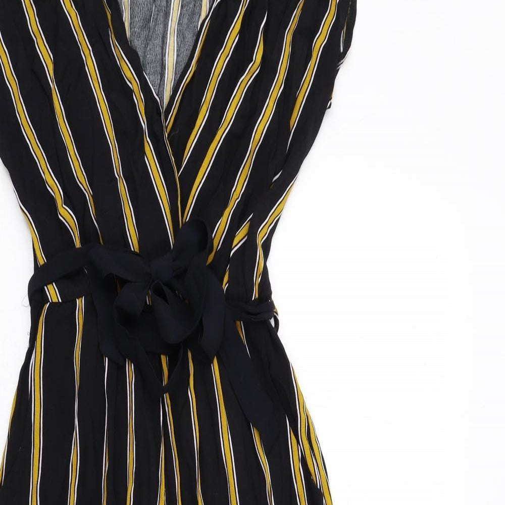 New Look Womens Black Striped Polyester Jumpsuit One-Piece Size 10 Button