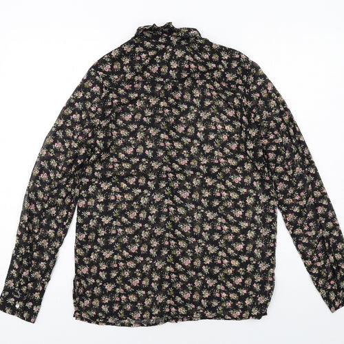 H&M Womens Black Floral Polyester Basic Button-Up Size 8 Collared