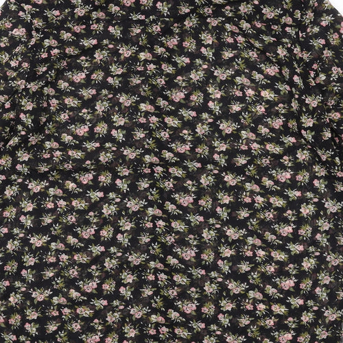 H&M Womens Black Floral Polyester Basic Button-Up Size 8 Collared