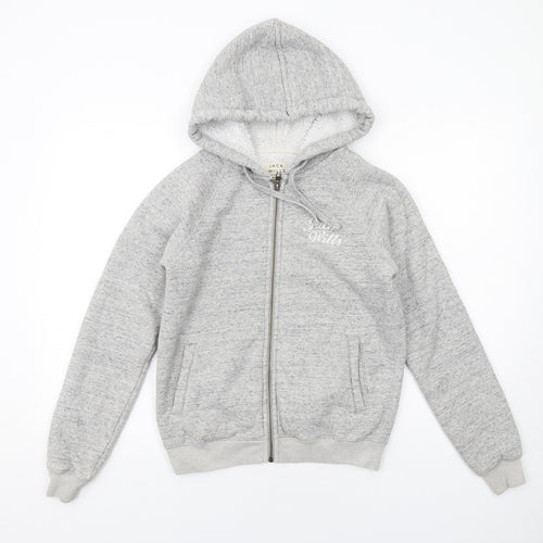 Jack Wills Womens Grey Cotton Full Zip Hoodie Size 6 Zip