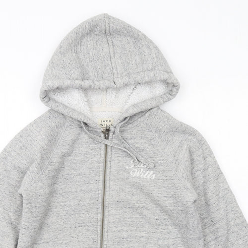 Jack Wills Womens Grey Cotton Full Zip Hoodie Size 6 Zip