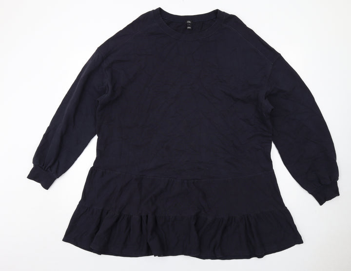 River Island Womens Blue Cotton Trapeze & Swing Size L Boat Neck Pullover