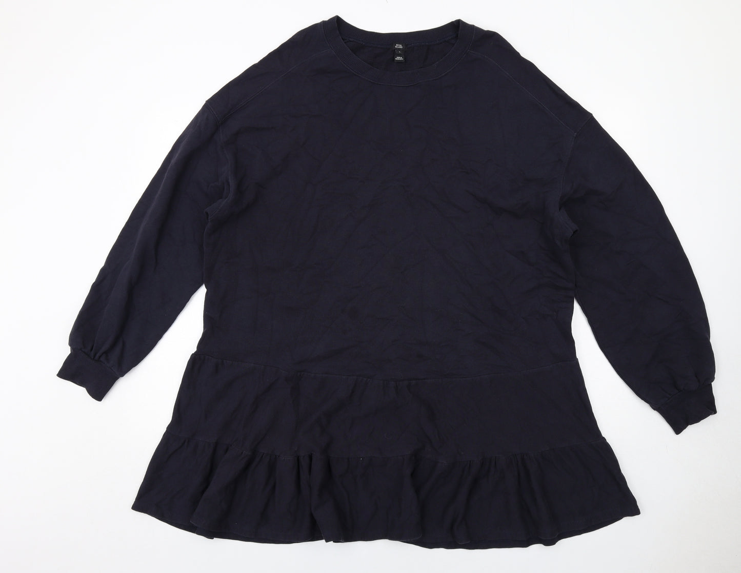 River Island Womens Blue Cotton Trapeze & Swing Size L Boat Neck Pullover