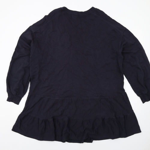 River Island Womens Blue Cotton Trapeze & Swing Size L Boat Neck Pullover