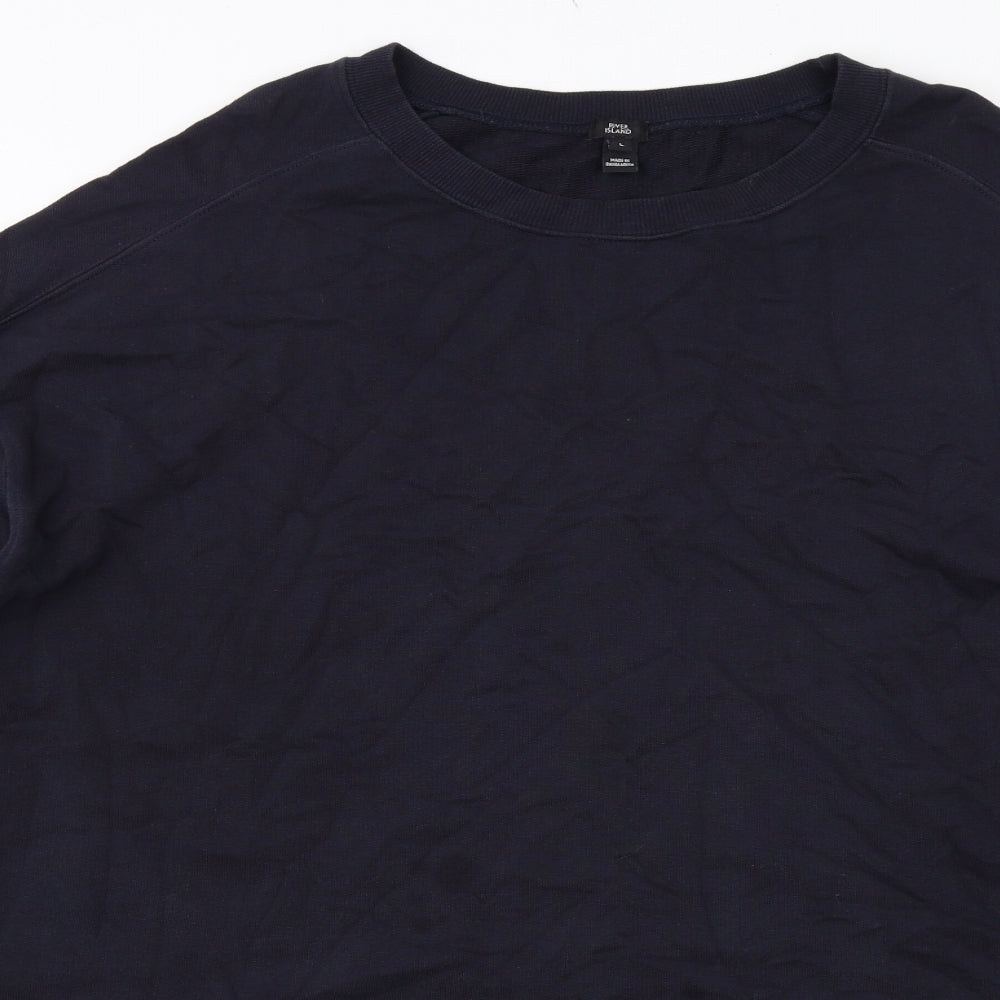River Island Womens Blue Cotton Trapeze & Swing Size L Boat Neck Pullover