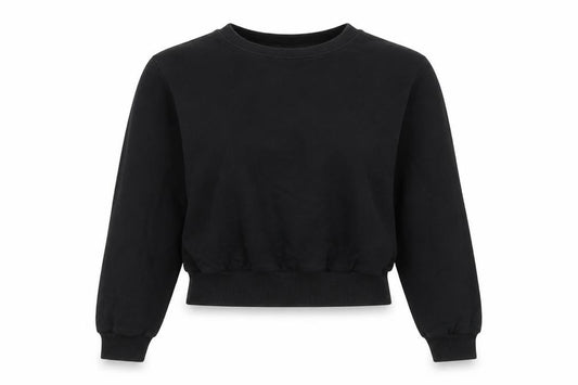 Front view of ASOS women’s black cotton pullover sweatshirt, size UK 8, pullover
