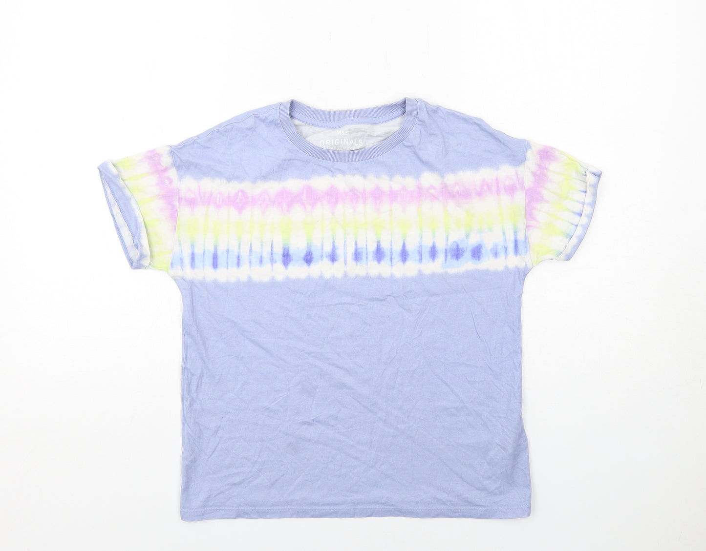Marks and Spencer Boys Blue Cotton Basic T-Shirt Size 12-13 Years Round Neck Pullover - Dye Affect
