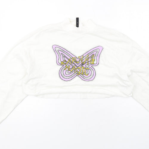 H&M Womens White Cotton Pullover Sweatshirt Size M Pullover - Karma & Magic
