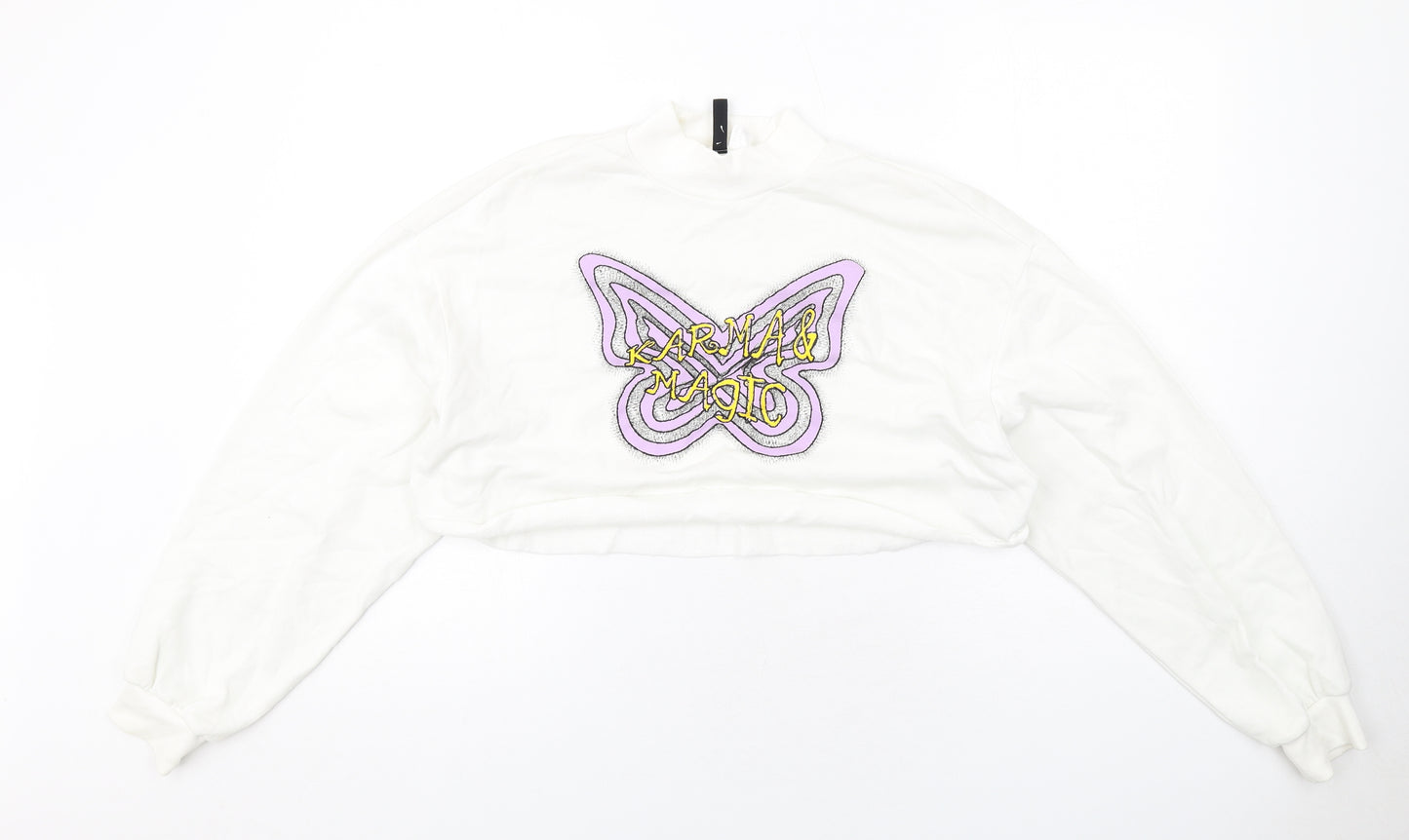 H&M Womens White Cotton Pullover Sweatshirt Size M Pullover - Karma & Magic