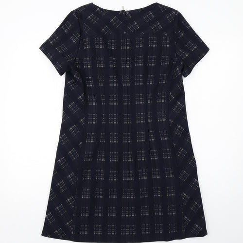 NEXT Womens Blue Geometric Polyester A-Line Size 12 Round Neck Zip