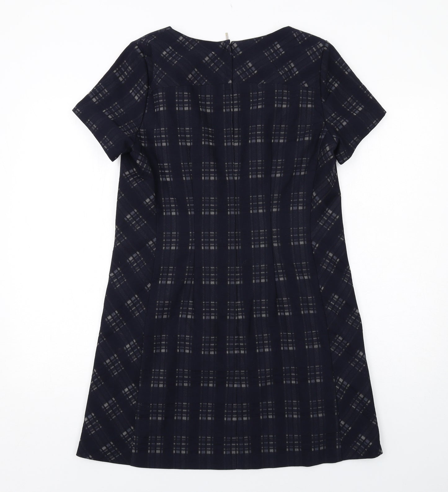 NEXT Womens Blue Geometric Polyester A-Line Size 12 Round Neck Zip