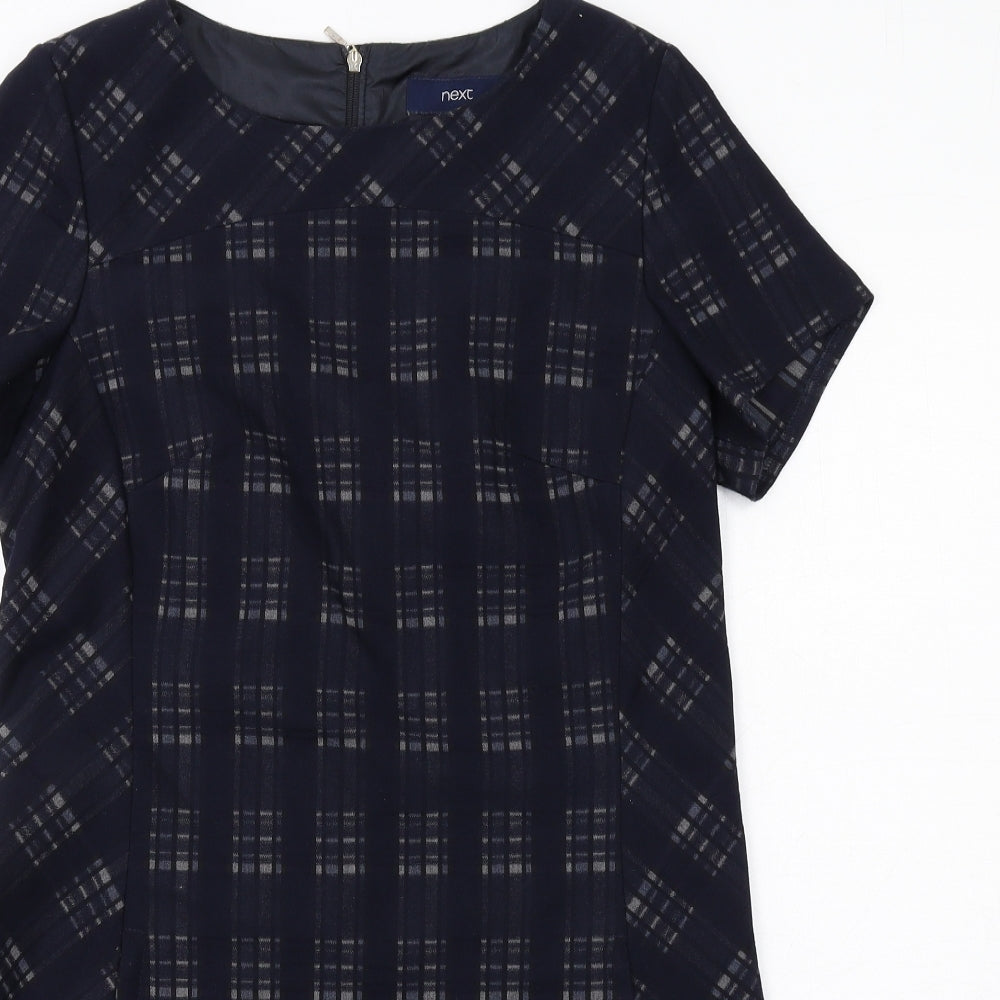 NEXT Womens Blue Geometric Polyester A-Line Size 12 Round Neck Zip