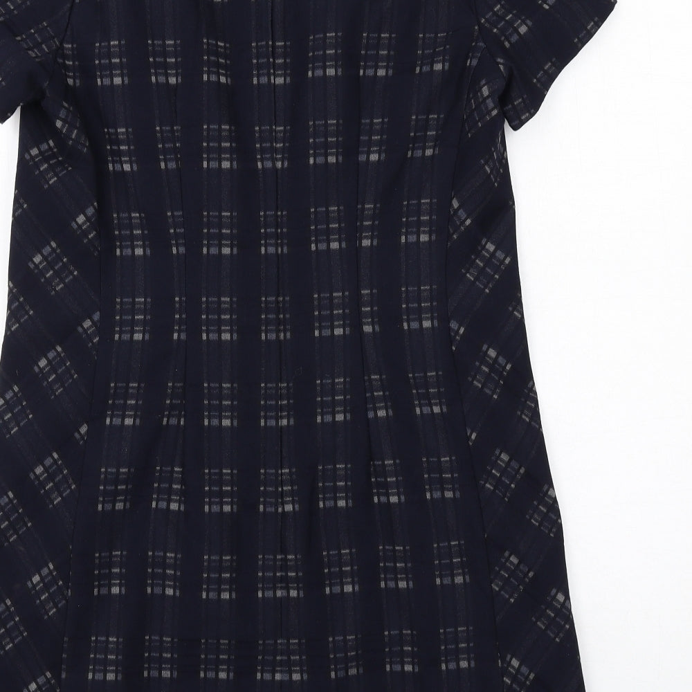 NEXT Womens Blue Geometric Polyester A-Line Size 12 Round Neck Zip