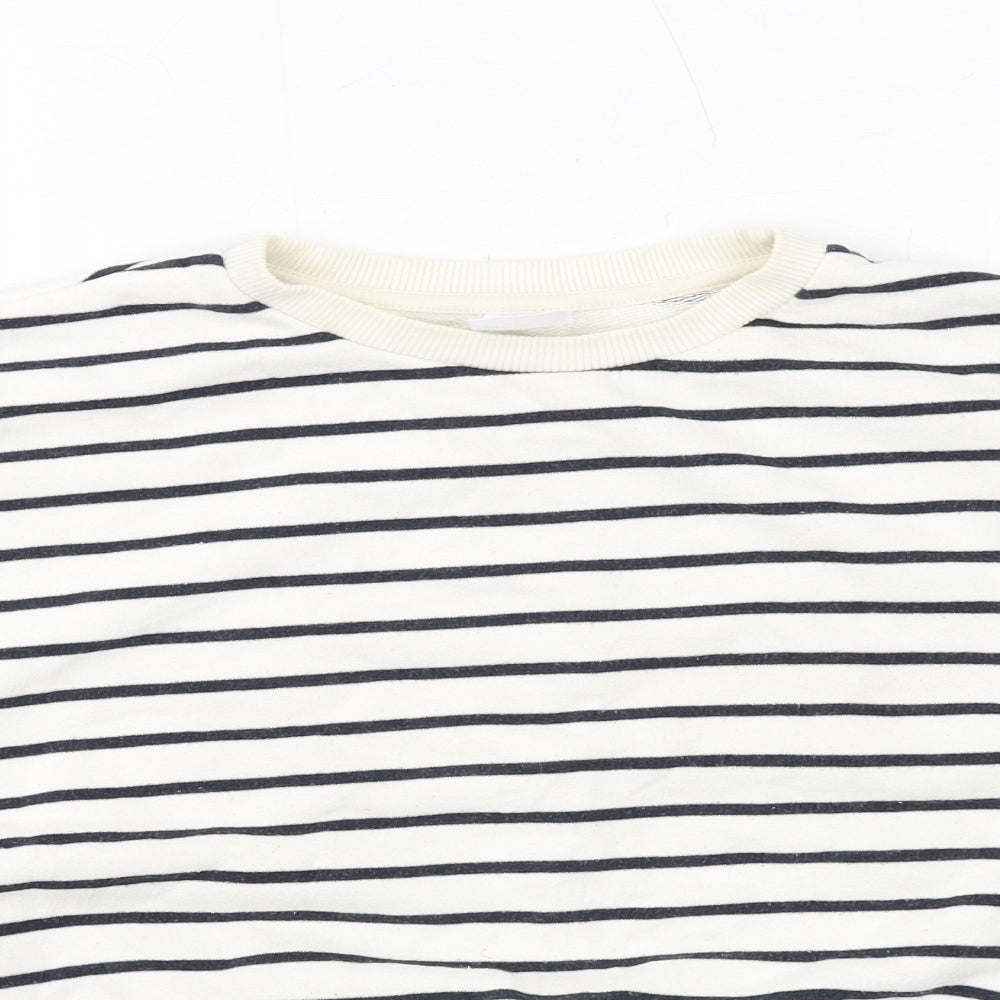 Zara Girls White Striped Cotton Pullover Sweatshirt Size 11-12 Years Pullover