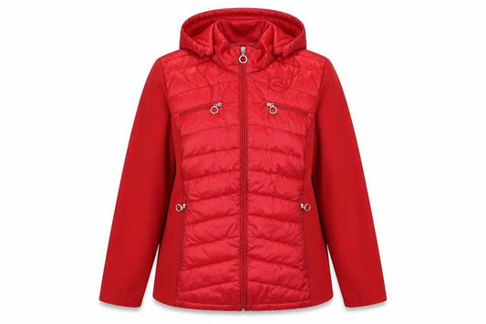 Front view of Cleo women’s red jacket, size 2XL, zip