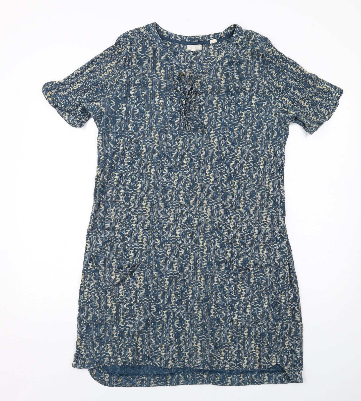 Fat Face Womens Blue Geometric Cotton Shirt Dress Size 14 V-Neck Pullover