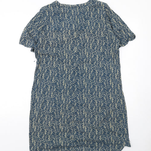 Fat Face Womens Blue Geometric Cotton Shirt Dress Size 14 V-Neck Pullover