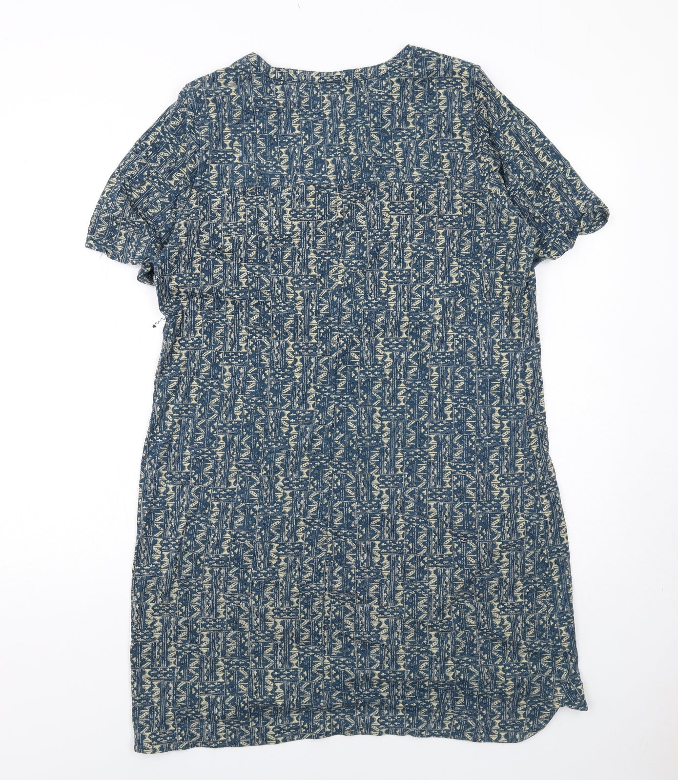 Fat Face Womens Blue Geometric Cotton Shirt Dress Size 14 V-Neck Pullover