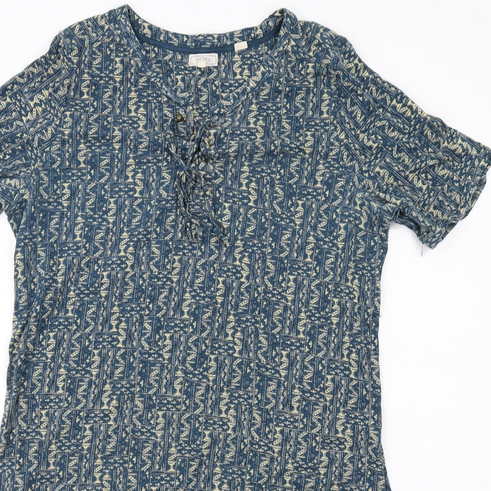 Fat Face Womens Blue Geometric Cotton Shirt Dress Size 14 V-Neck Pullover