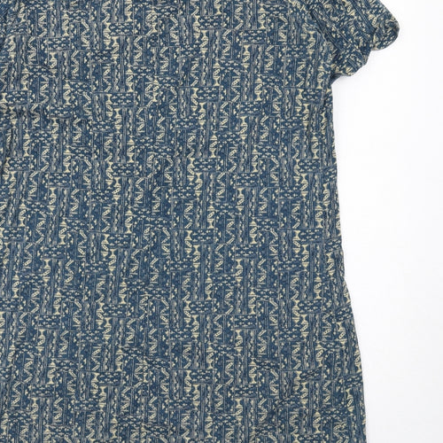 Fat Face Womens Blue Geometric Cotton Shirt Dress Size 14 V-Neck Pullover