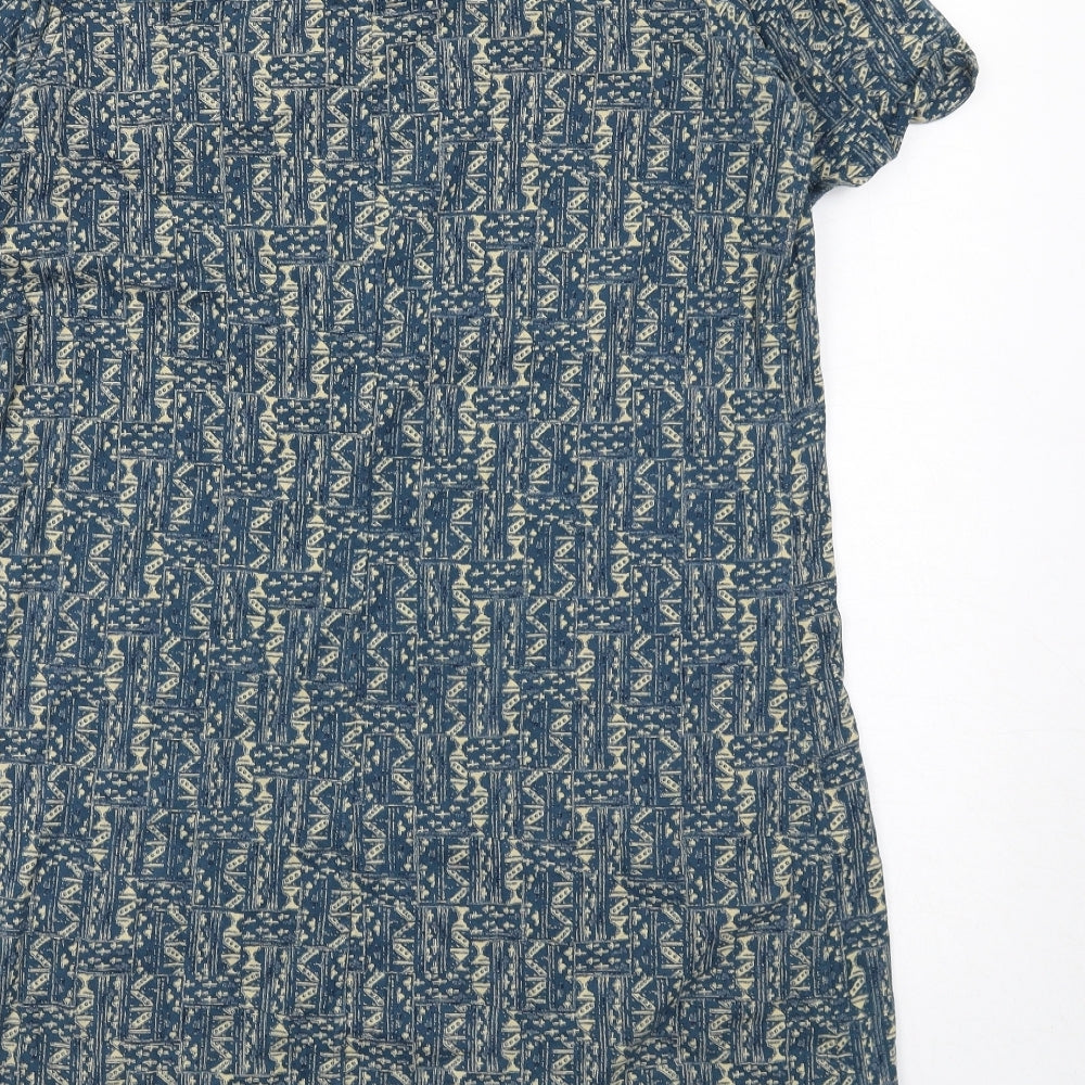 Fat Face Womens Blue Geometric Cotton Shirt Dress Size 14 V-Neck Pullover