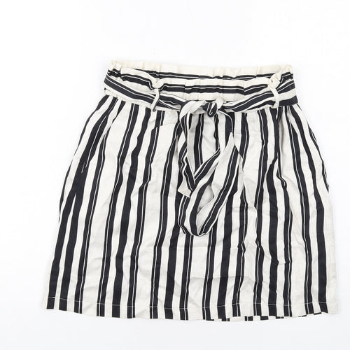 Topshop Womens White Striped Viscose A-Line Skirt Size 12 - Belt included