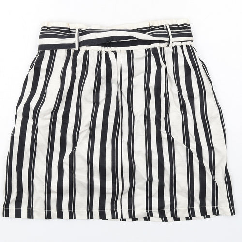 Topshop Womens White Striped Viscose A-Line Skirt Size 12 - Belt included