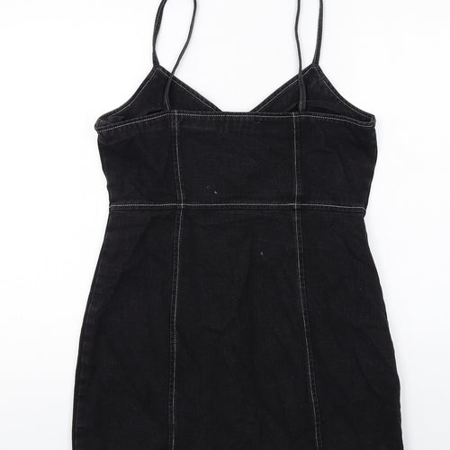Boohoo Womens Black Cotton Mini Size 12 V-Neck Zip