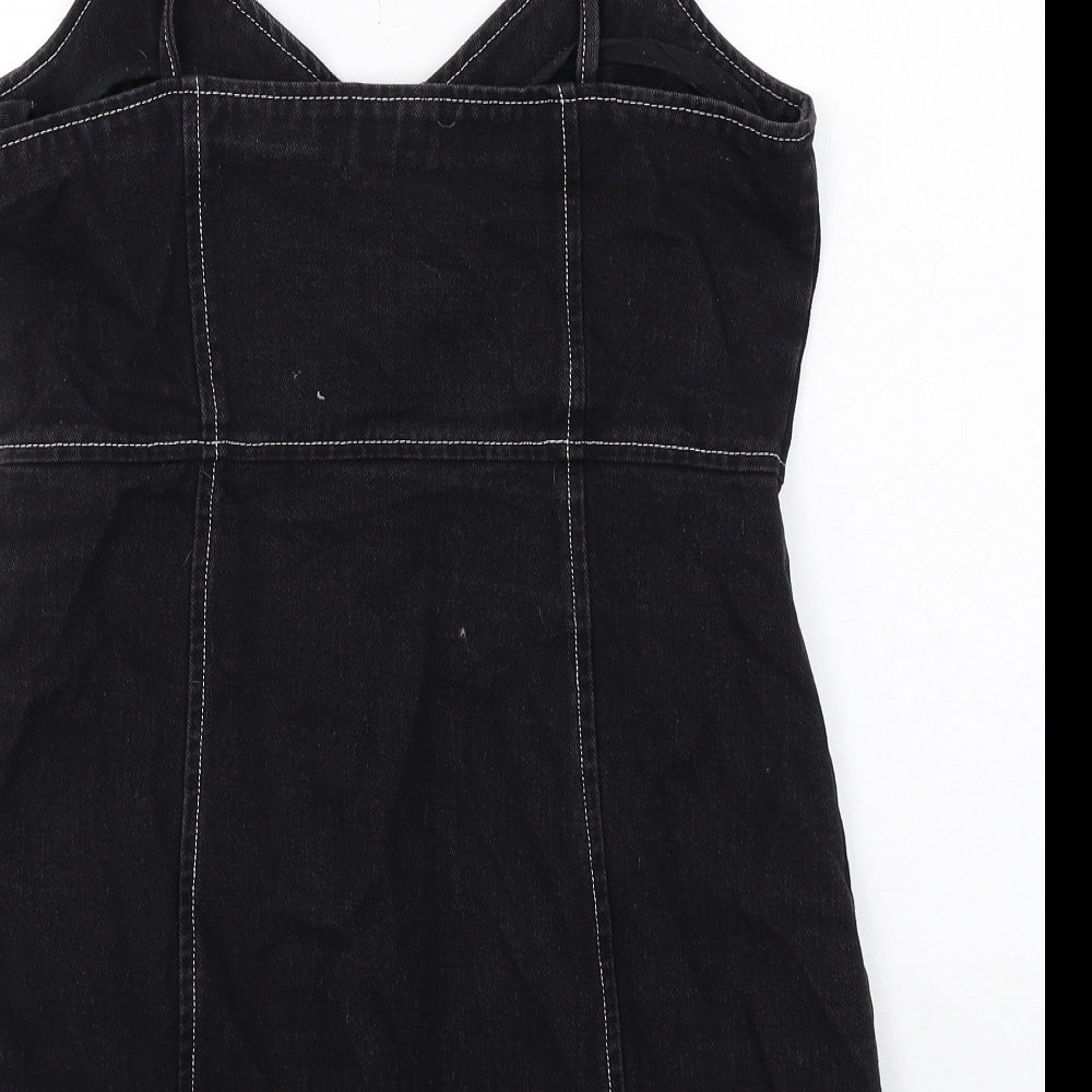 Boohoo Womens Black Cotton Mini Size 12 V-Neck Zip