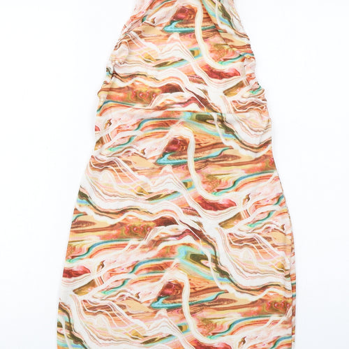 PRETTYLITTLETHING Womens Multicoloured Geometric Polyester Mini Size 12 Halter Button - Open Back