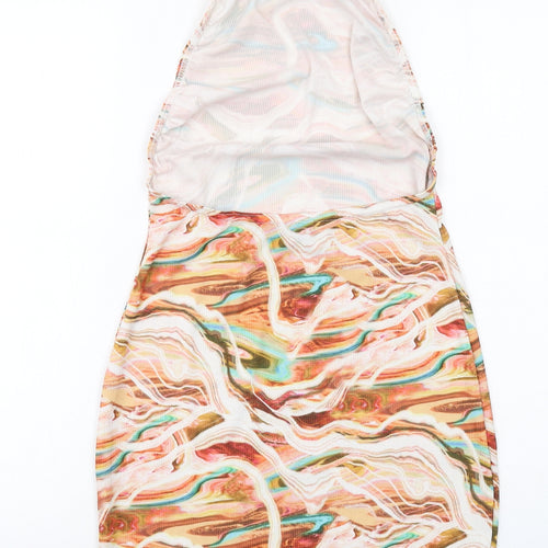 PRETTYLITTLETHING Womens Multicoloured Geometric Polyester Mini Size 12 Halter Button - Open Back