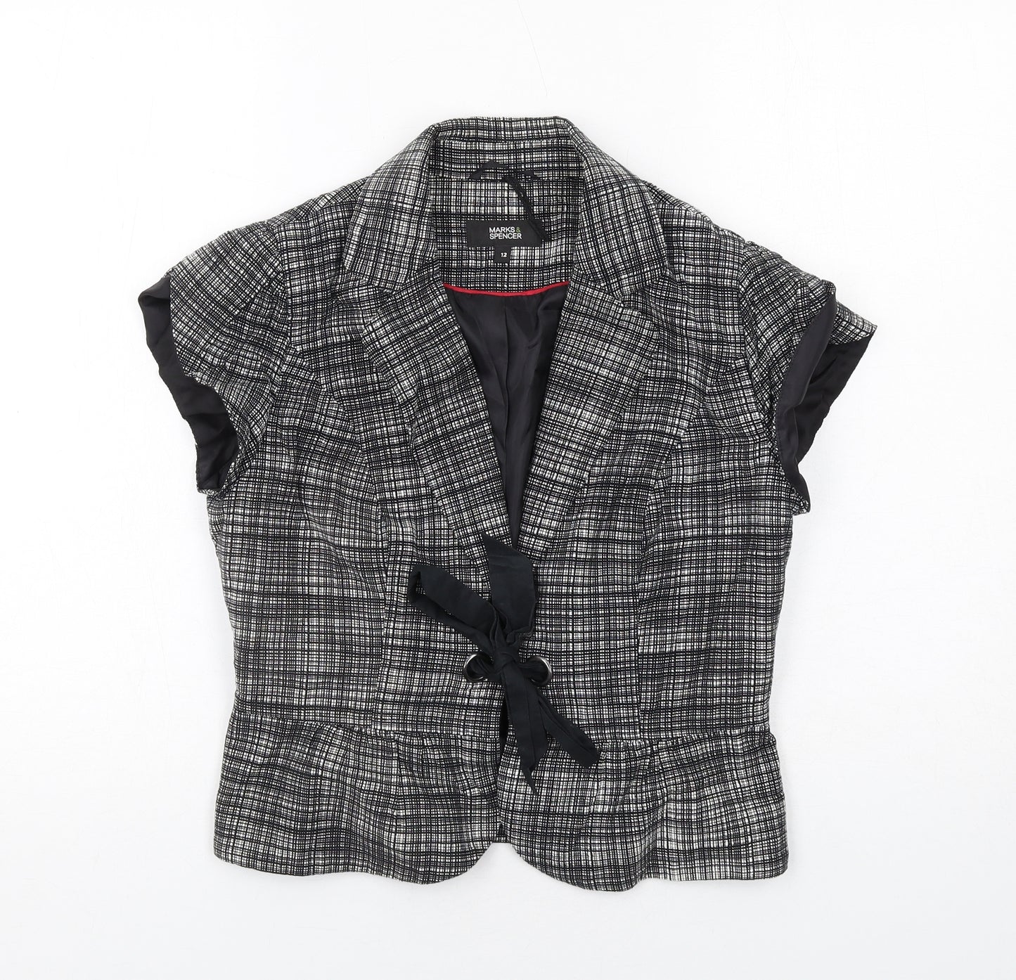 Marks and Spencer Womens Black Geometric Jacket Blazer Size 12 Tie