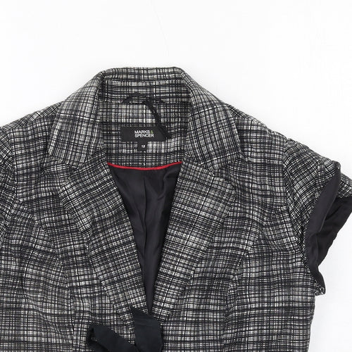 Marks and Spencer Womens Black Geometric Jacket Blazer Size 12 Tie