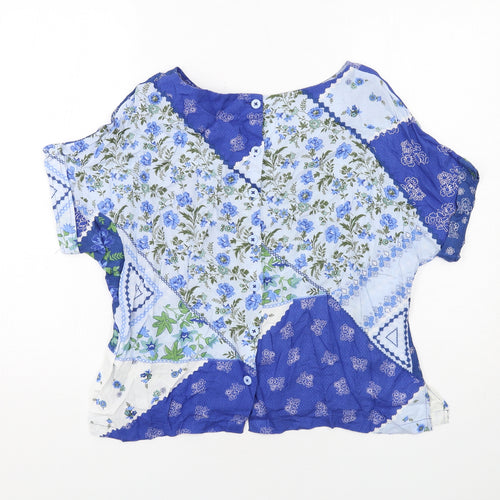 Marks and Spencer Womens Blue Geometric Viscose Basic Blouse Size 12 Round Neck